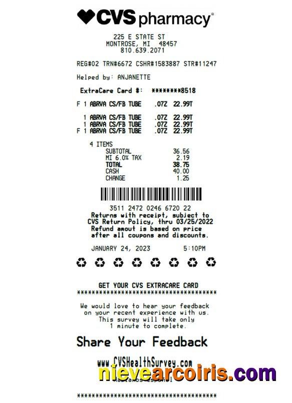 CVS pharmacy receipt